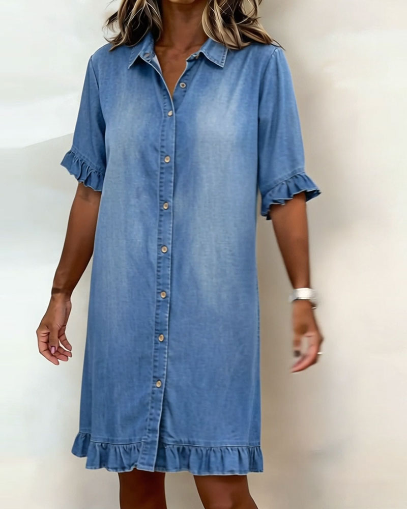 Lusa | Comfortable Denim Dress with Flattering Ripple