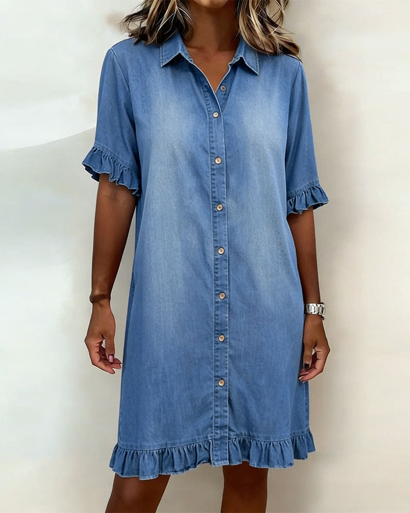 Lusa | Comfortable Denim Dress with Flattering Ripple