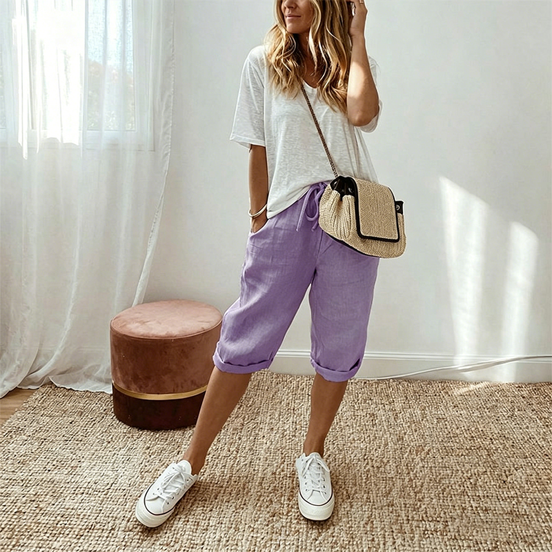 Vara | Casual Cotton Linen Capris