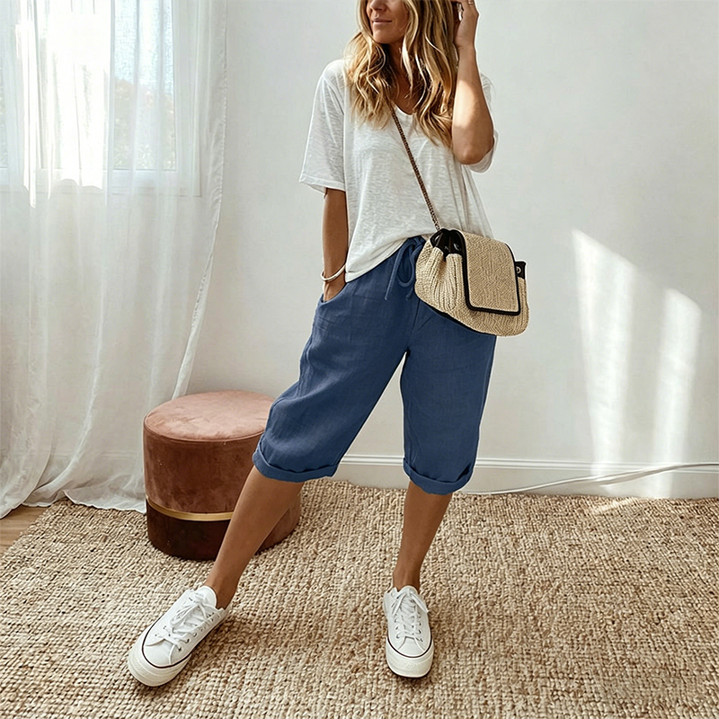 Vara | Casual Cotton Linen Capris