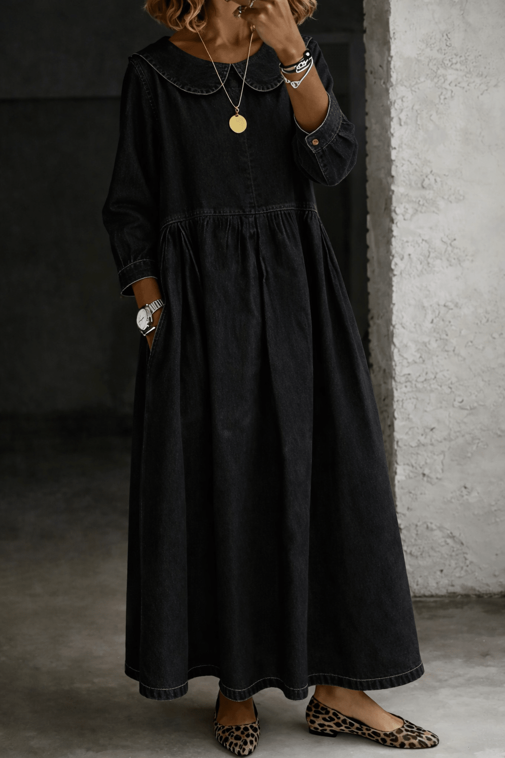 Clara | Peter Pan Collar Denim Dress - MUSSRA