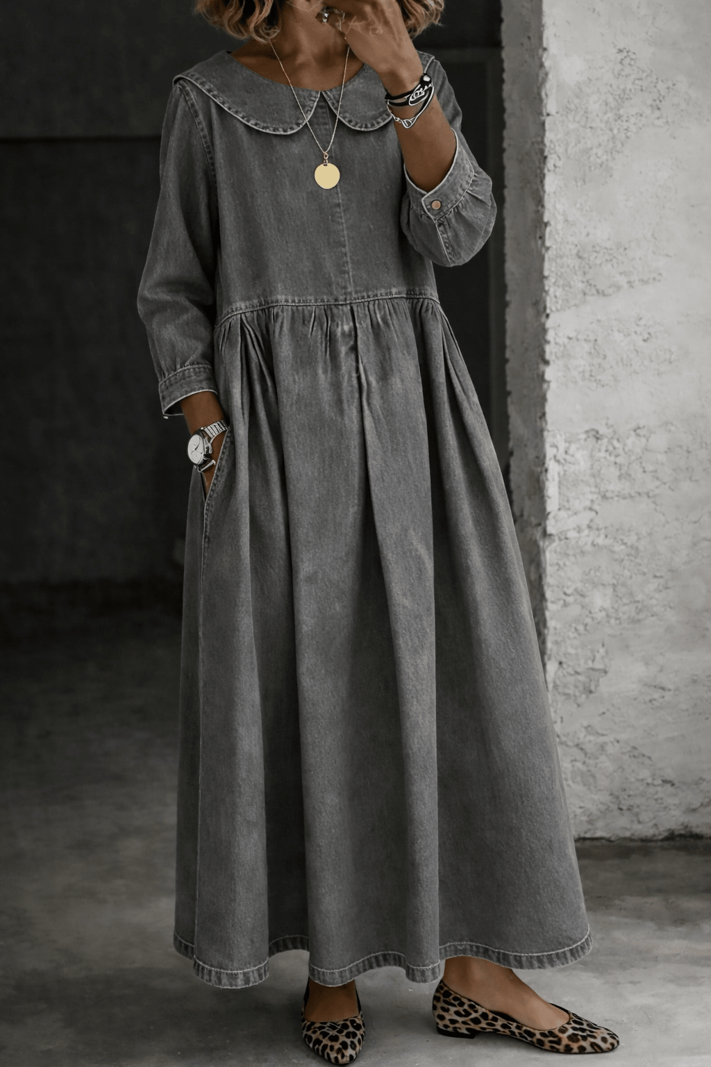 Clara | Peter Pan Collar Denim Dress - MUSSRA