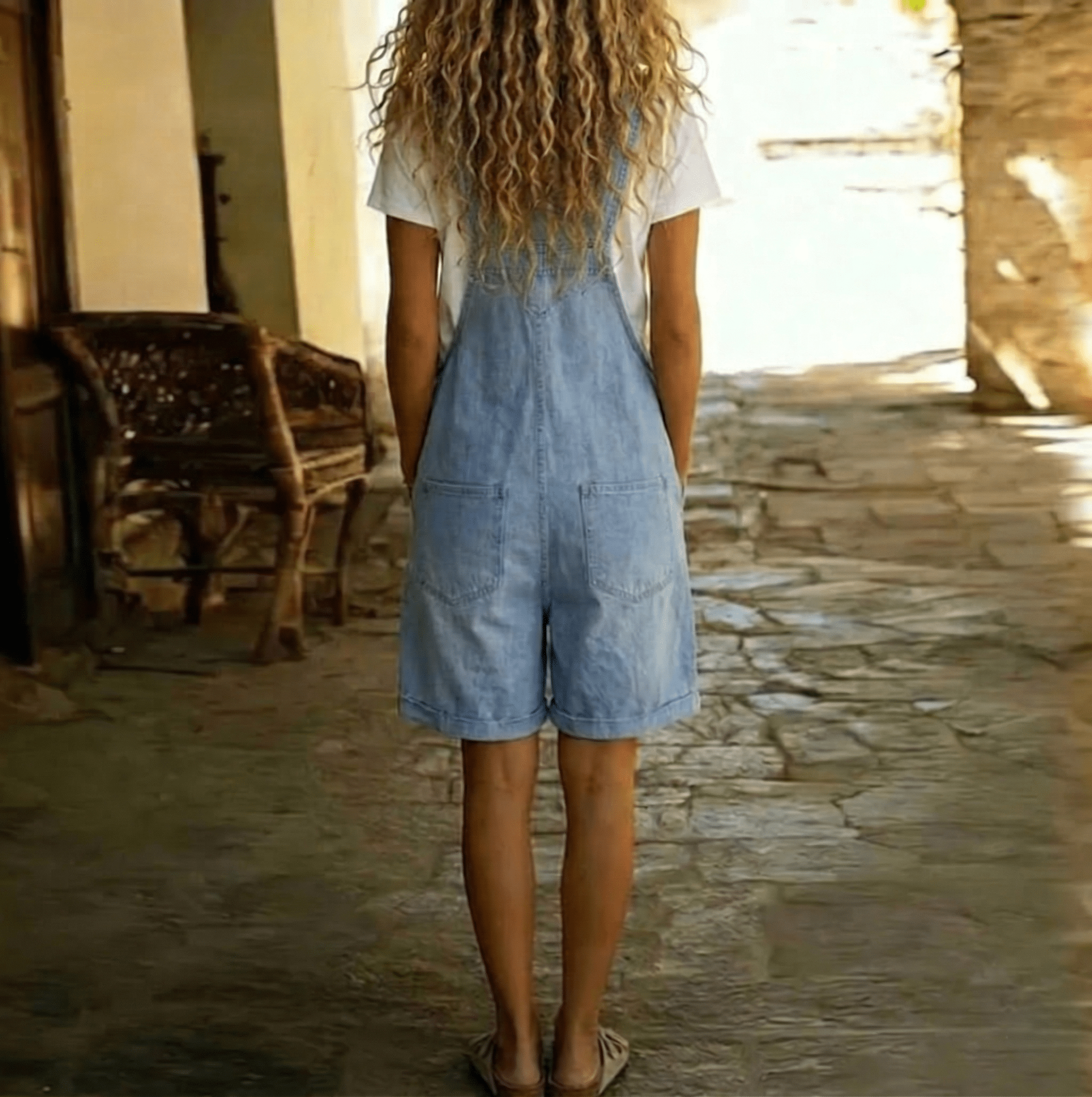 Clara | Vintage Washed Soft Cotton Feel Denim Short Overall Light blue - MUSSRA