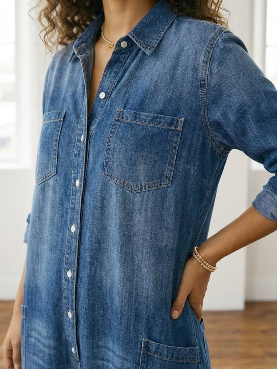 Diana | Vintage Washed Soft Cotton Denim Jumpsuit with Button Closure - MUSSRA