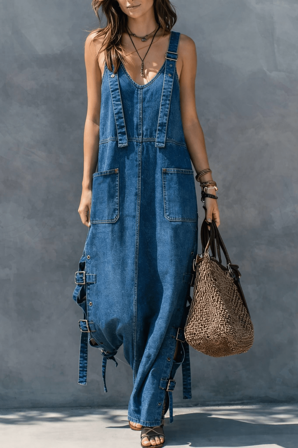 Harper | Elastic Waist Denim Jumpsuit - MUSSRA