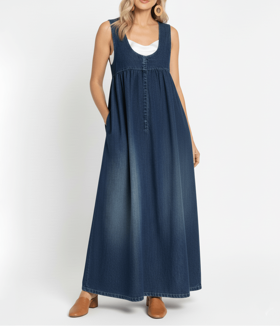 Karen | Vintage Washed Soft Cotton Feel Denim Maxi Dress - MUSSRA