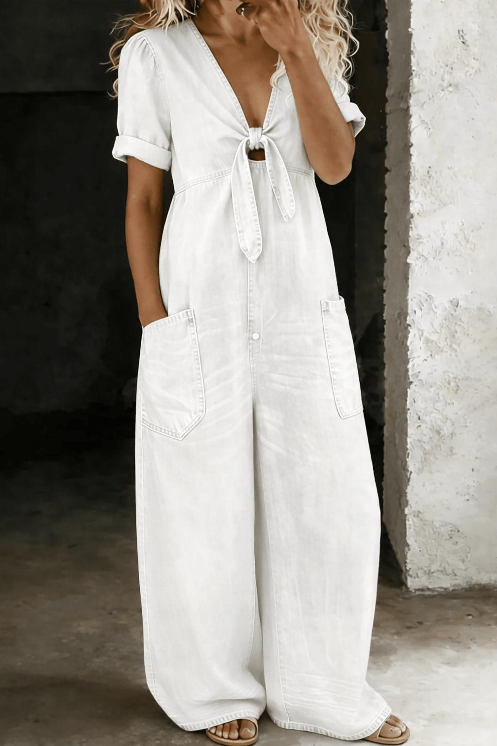 Maya | V Neck Short Sleeve Jumpsuit - MUSSRA
