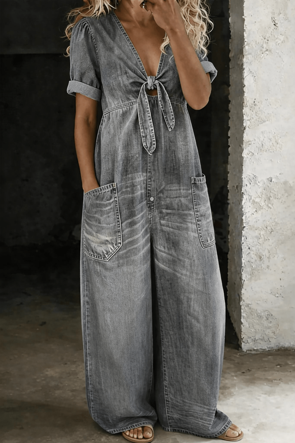 Maya | V Neck Short Sleeve Jumpsuit - MUSSRA