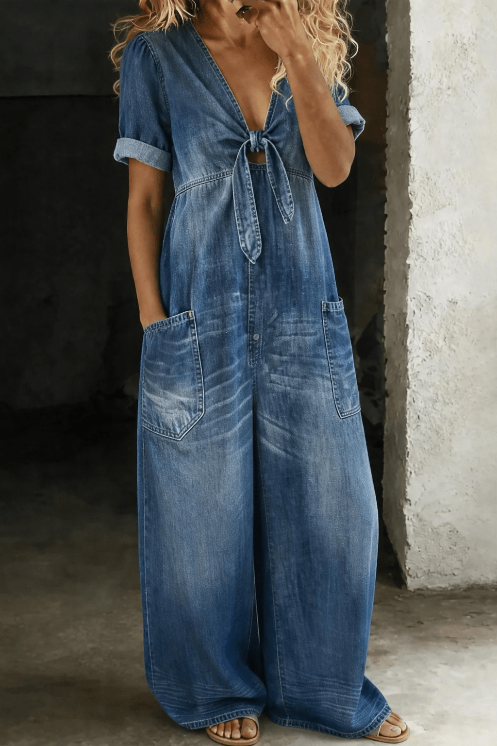 Maya | V Neck Short Sleeve Jumpsuit - MUSSRA