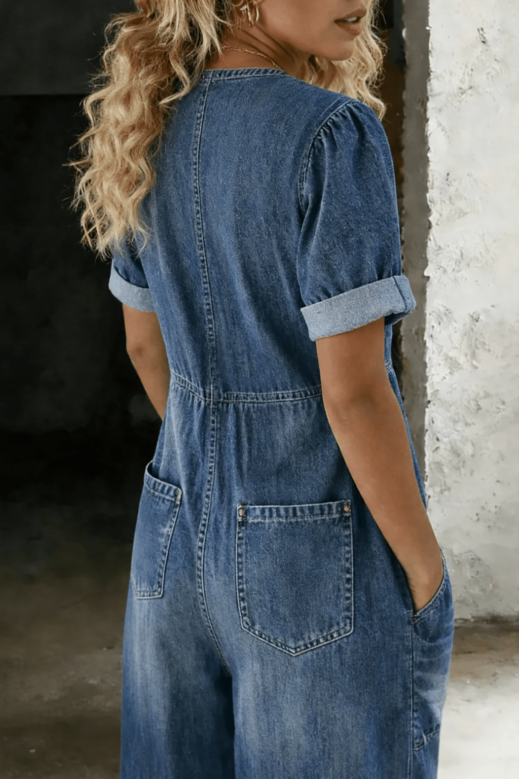 Maya | V Neck Short Sleeve Jumpsuit - MUSSRA