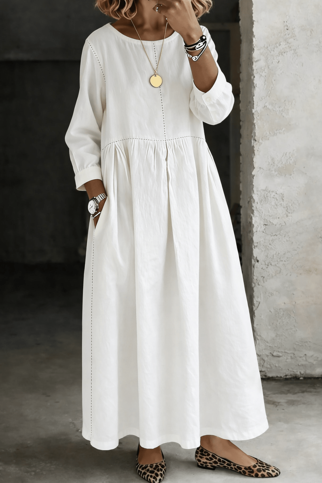 Melissa | Round Neck Long Sleeve Denim Dress - MUSSRA