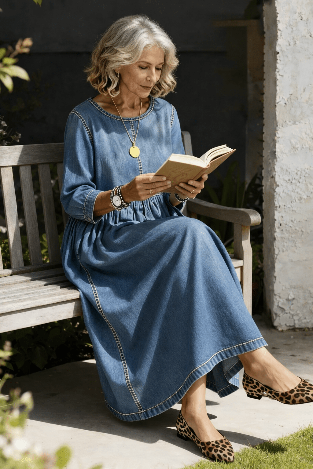 Melissa | Round Neck Long Sleeve Denim Dress - MUSSRA