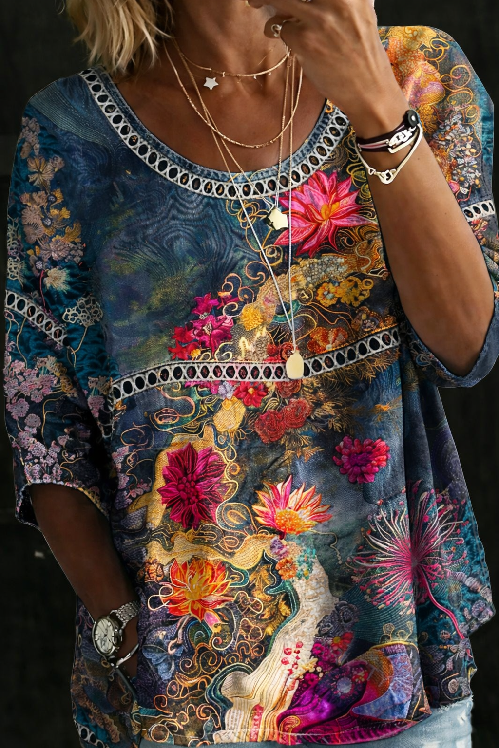 Nicole | Vintage Floral Denim Blouse - MUSSRA