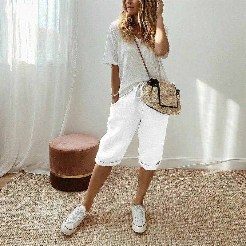 Vara | Casual Cotton Linen Capris