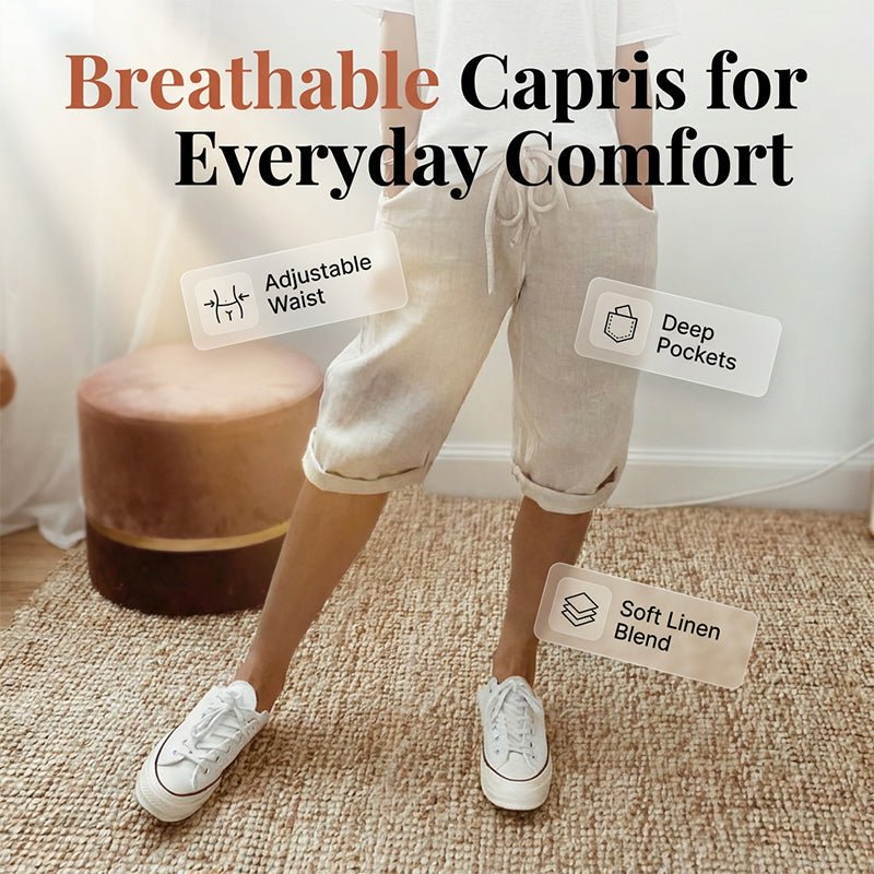 Vara | Casual Cotton Linen Capris - MUSSRA
