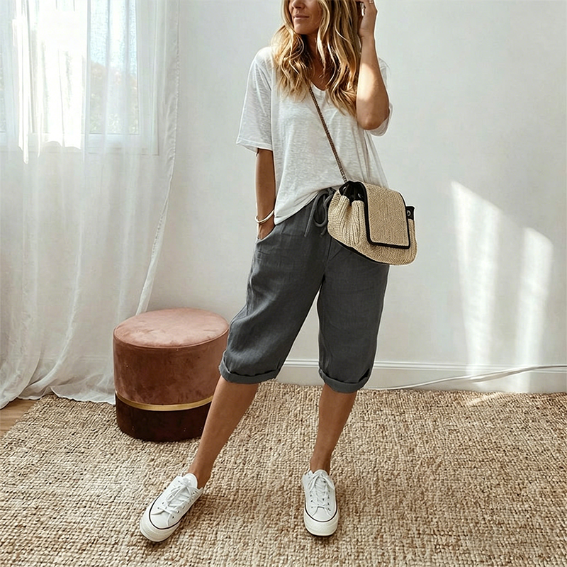 Vara | Casual Cotton Linen Capris