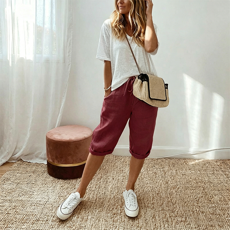 Vara | Casual Cotton Linen Capris