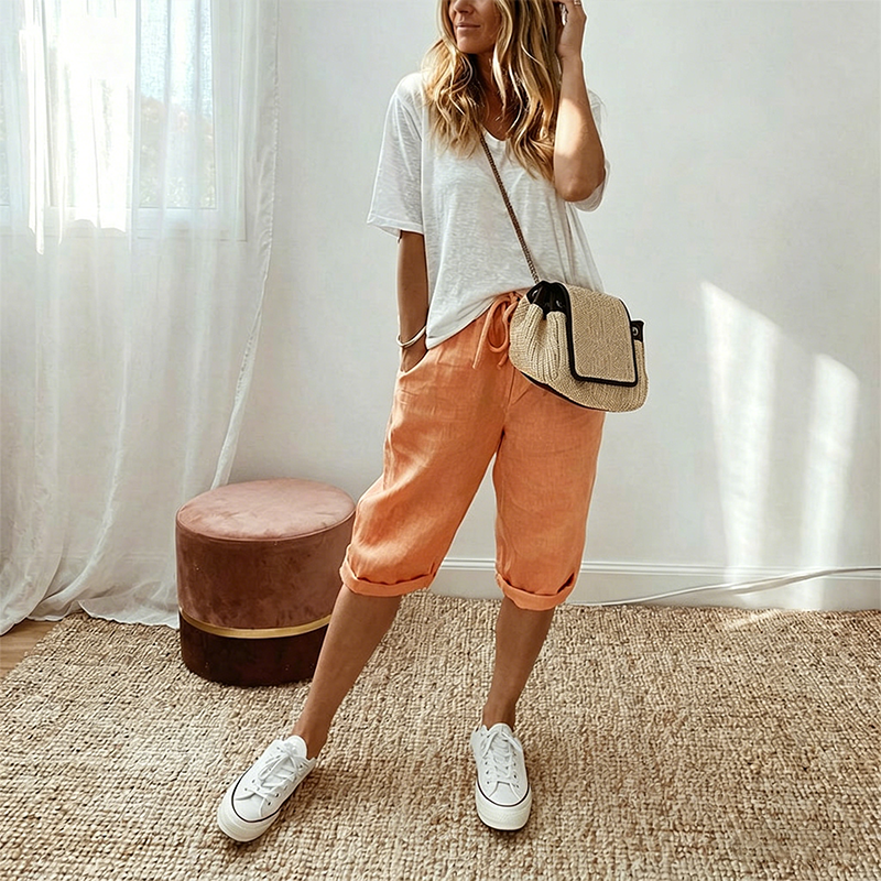 Vara | Casual Cotton Linen Capris