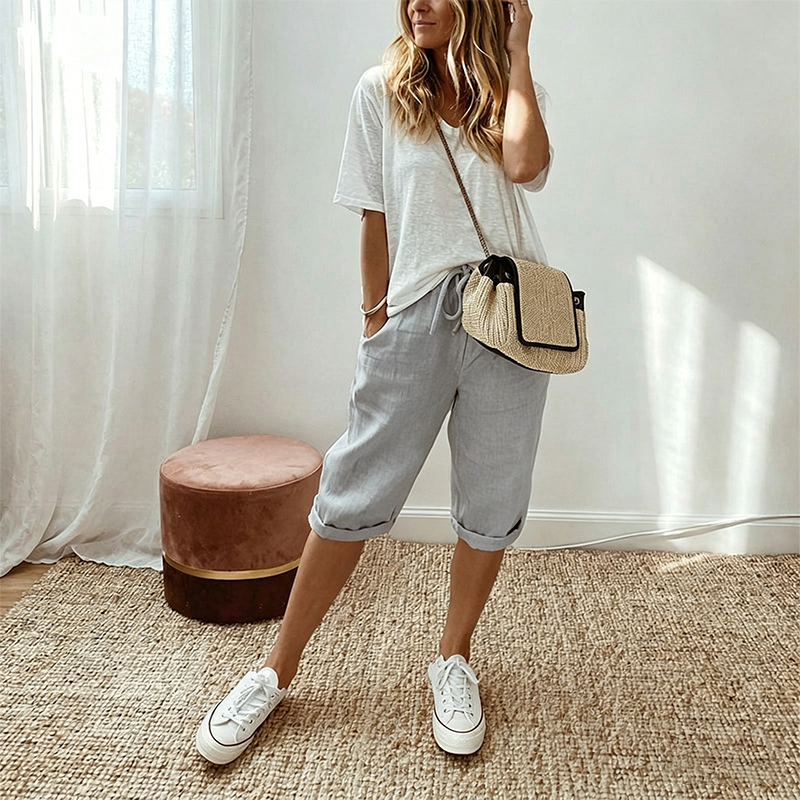Vara | Casual Cotton Linen Capris