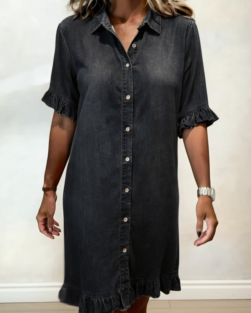 Lusa | Comfortable Denim Dress with Flattering Ripple