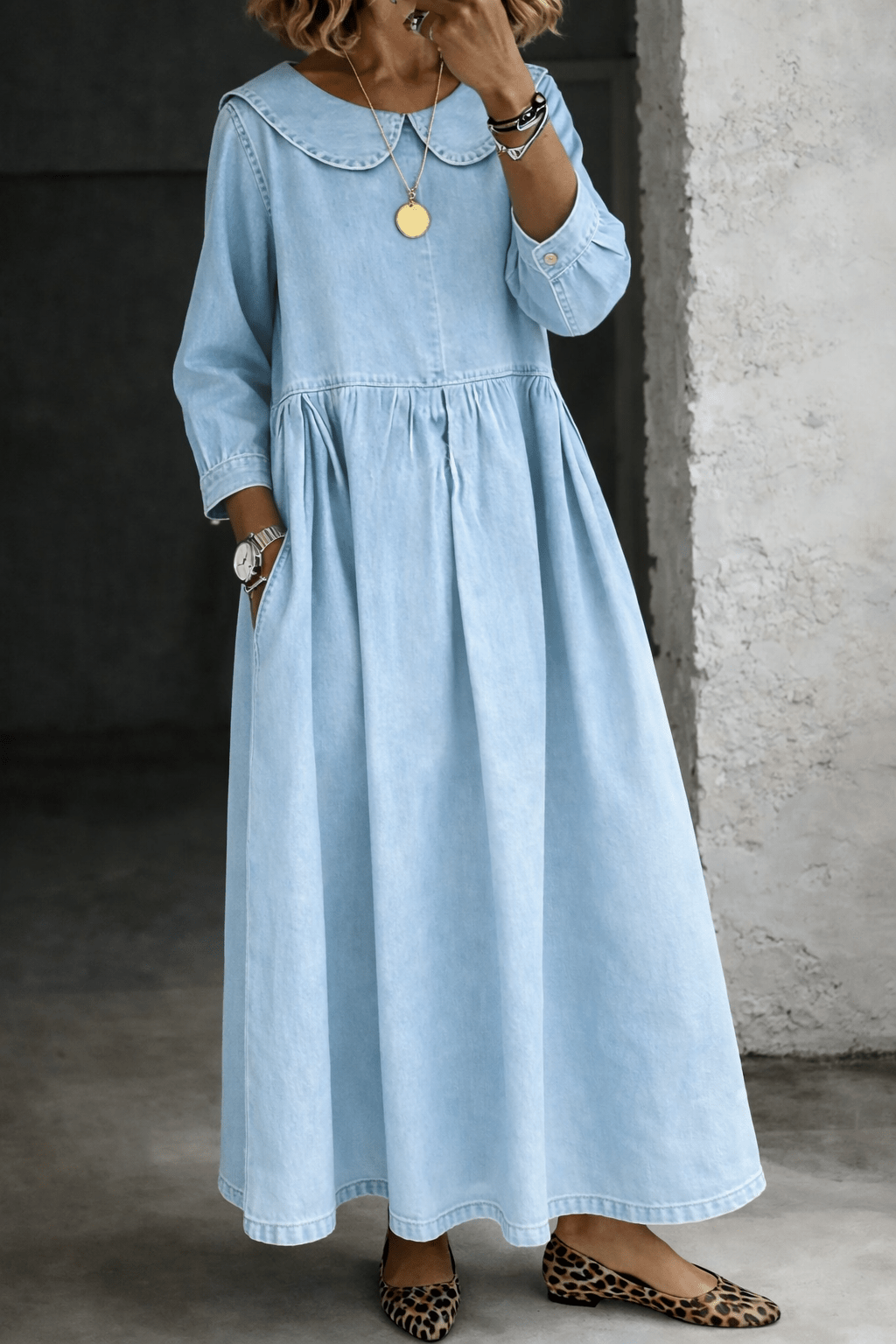 Clara | Peter Pan Collar Denim Dress - MUSSRA