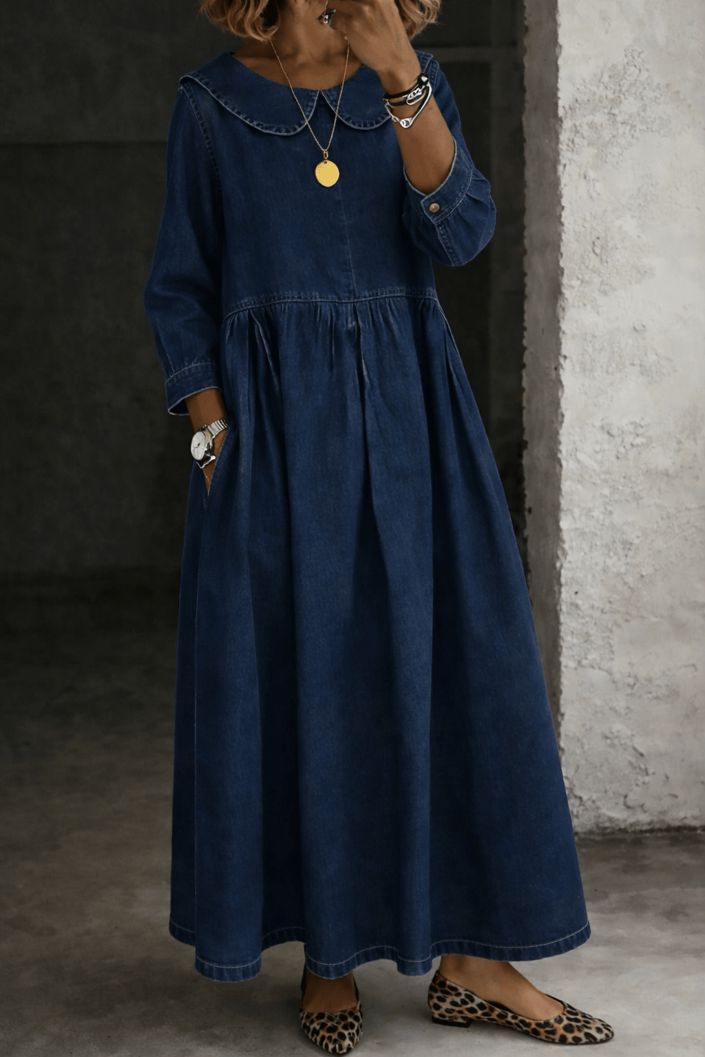 Clara | Peter Pan Collar Denim Dress - MUSSRA