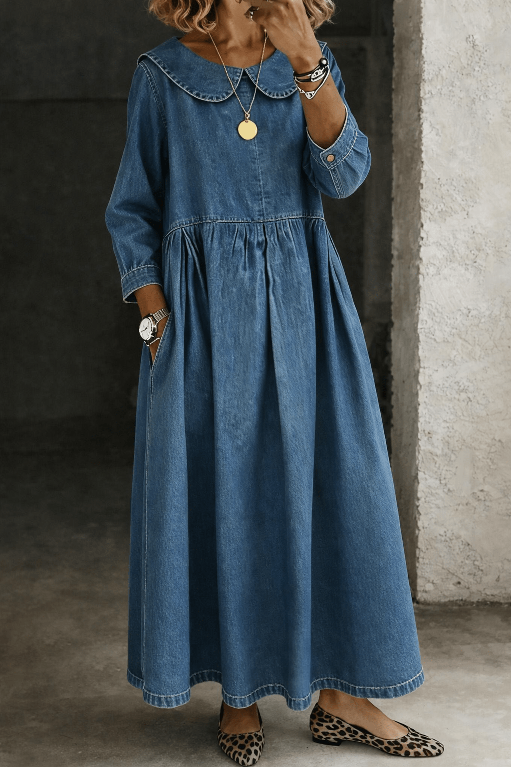 Clara | Peter Pan Collar Denim Dress - MUSSRA