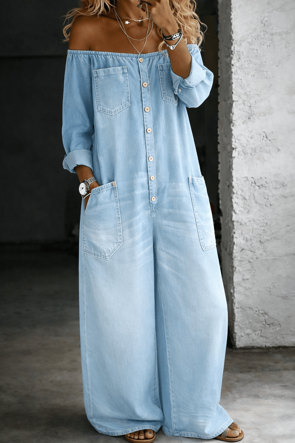 Elena | Off Shoulder Long Sleeve Jumpsuit - MUSSRA