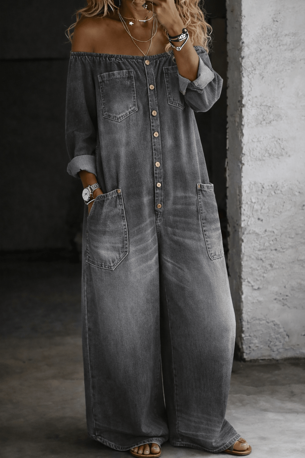 Elena | Off Shoulder Long Sleeve Jumpsuit - MUSSRA