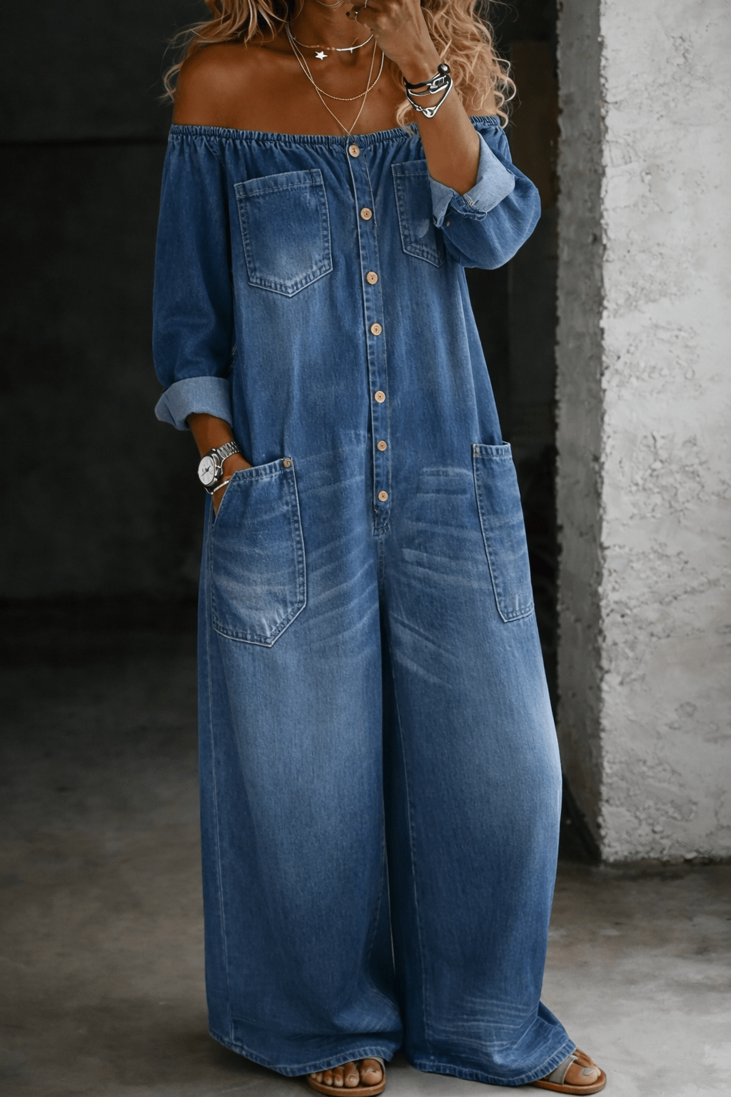 Elena | Off Shoulder Long Sleeve Jumpsuit - MUSSRA