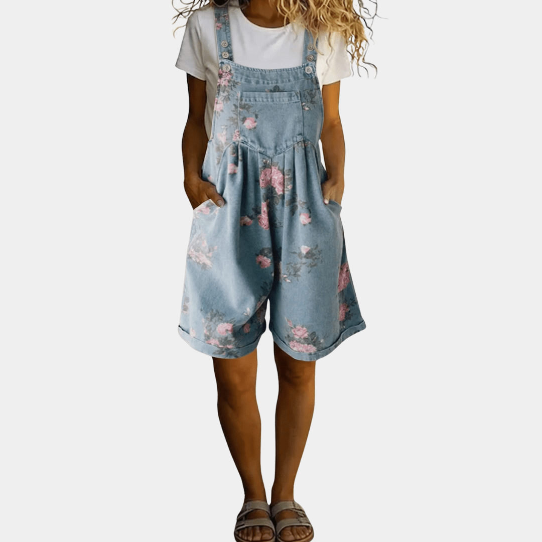 Judy | Vintage Washed Soft Cotton Feel Denim Floral Jumpsuit - MUSSRA