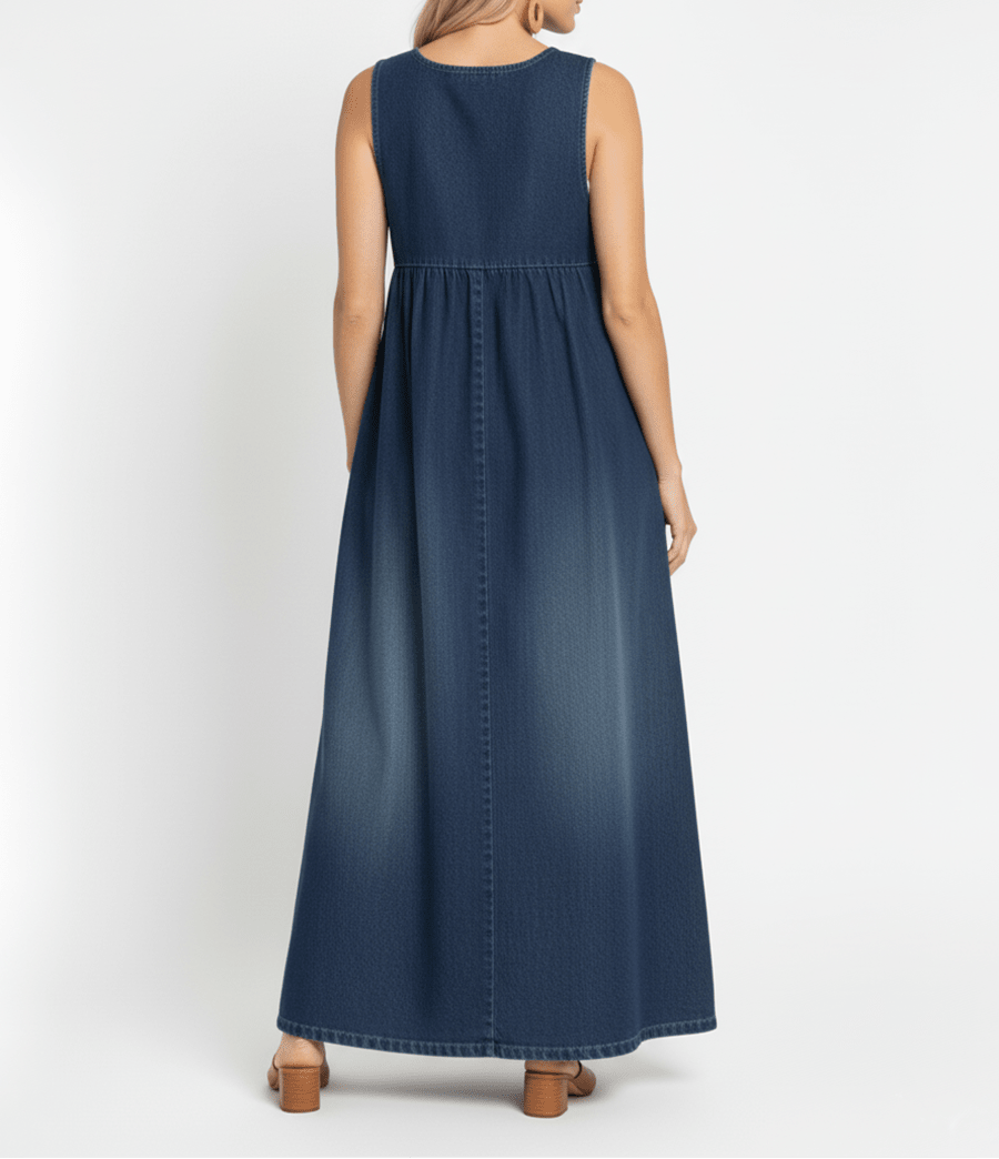 Karen | Vintage Washed Soft Cotton Feel Denim Maxi Dress - MUSSRA