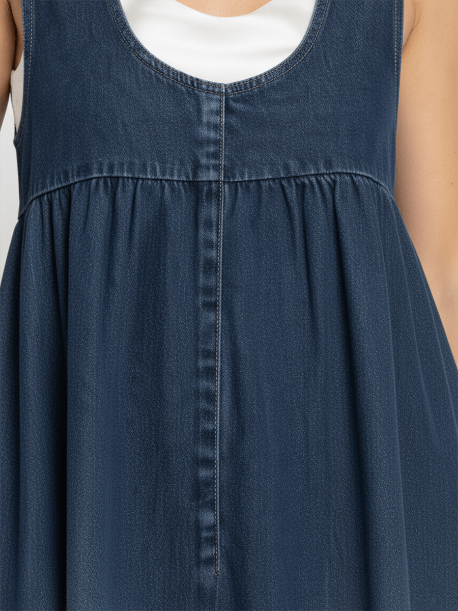 Karen | Vintage Washed Soft Cotton Feel Denim Maxi Dress - MUSSRA