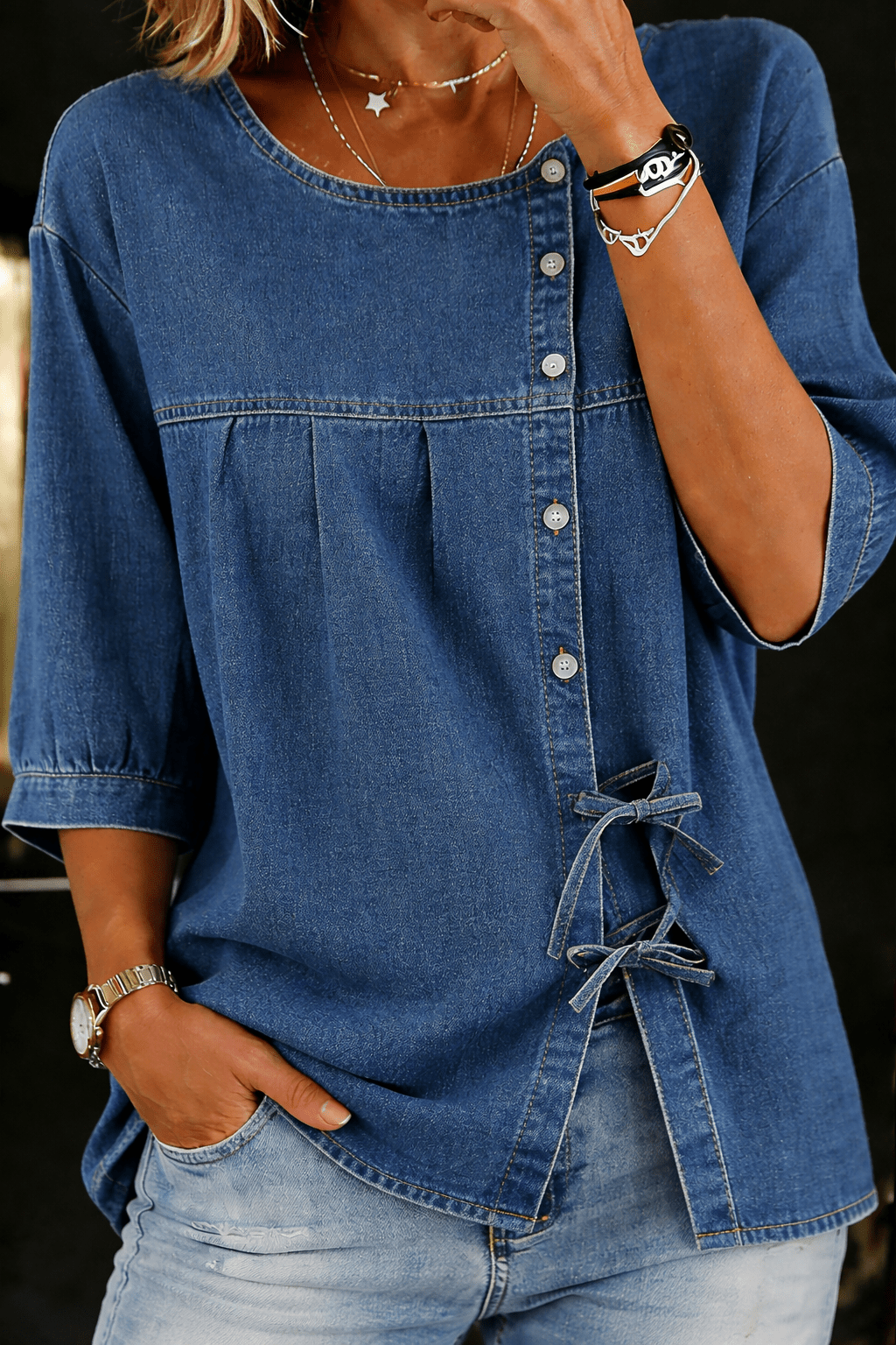Lily | Vintage Loose Denim Blouse - MUSSRA