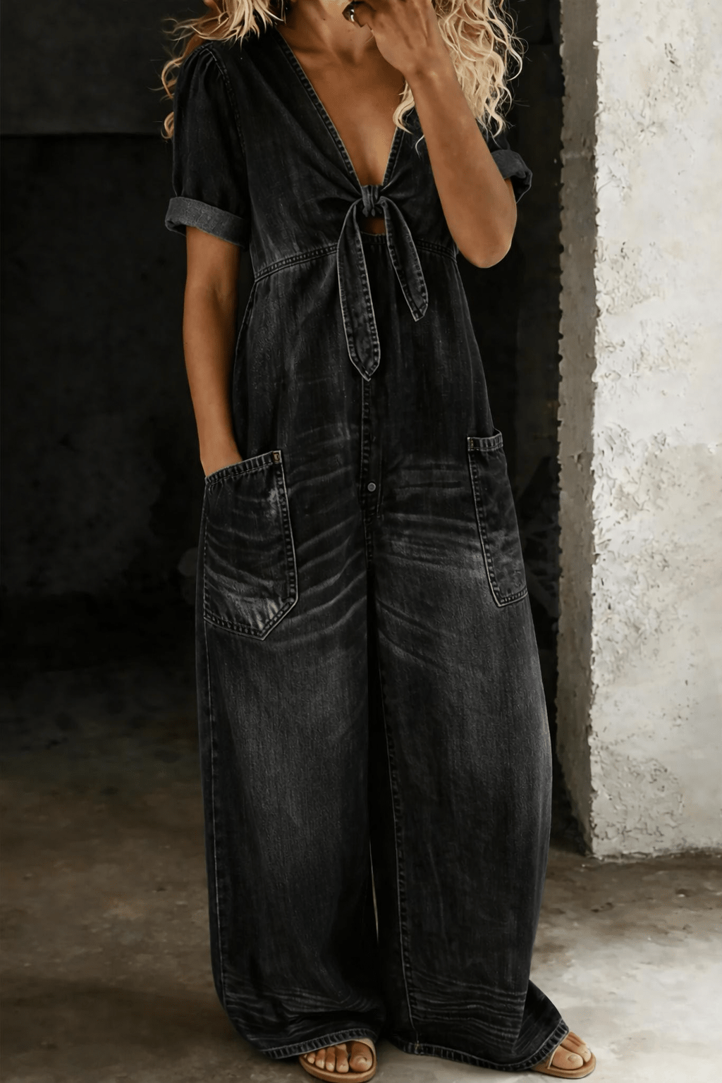 Maya | V Neck Short Sleeve Jumpsuit - MUSSRA
