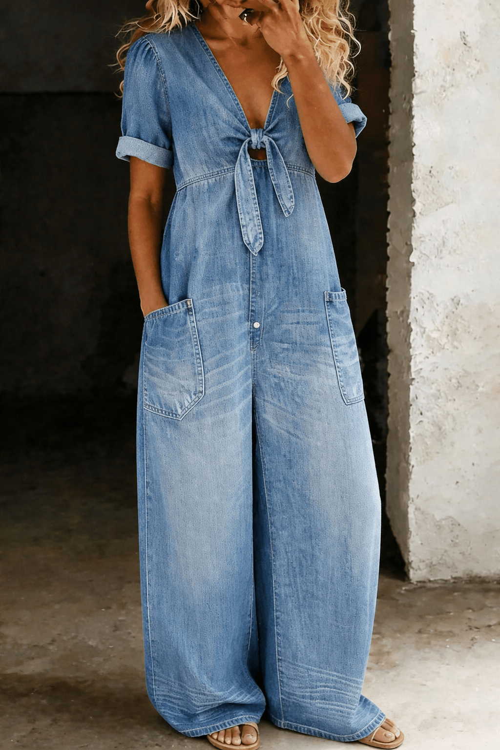 Maya | V Neck Short Sleeve Jumpsuit - MUSSRA