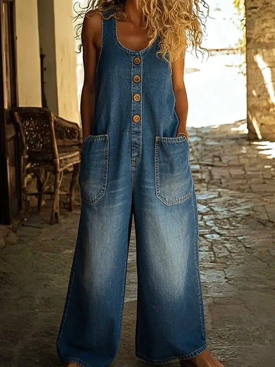 Ruth | Vintage Washed Cotton Denim Overalls - MUSSRA
