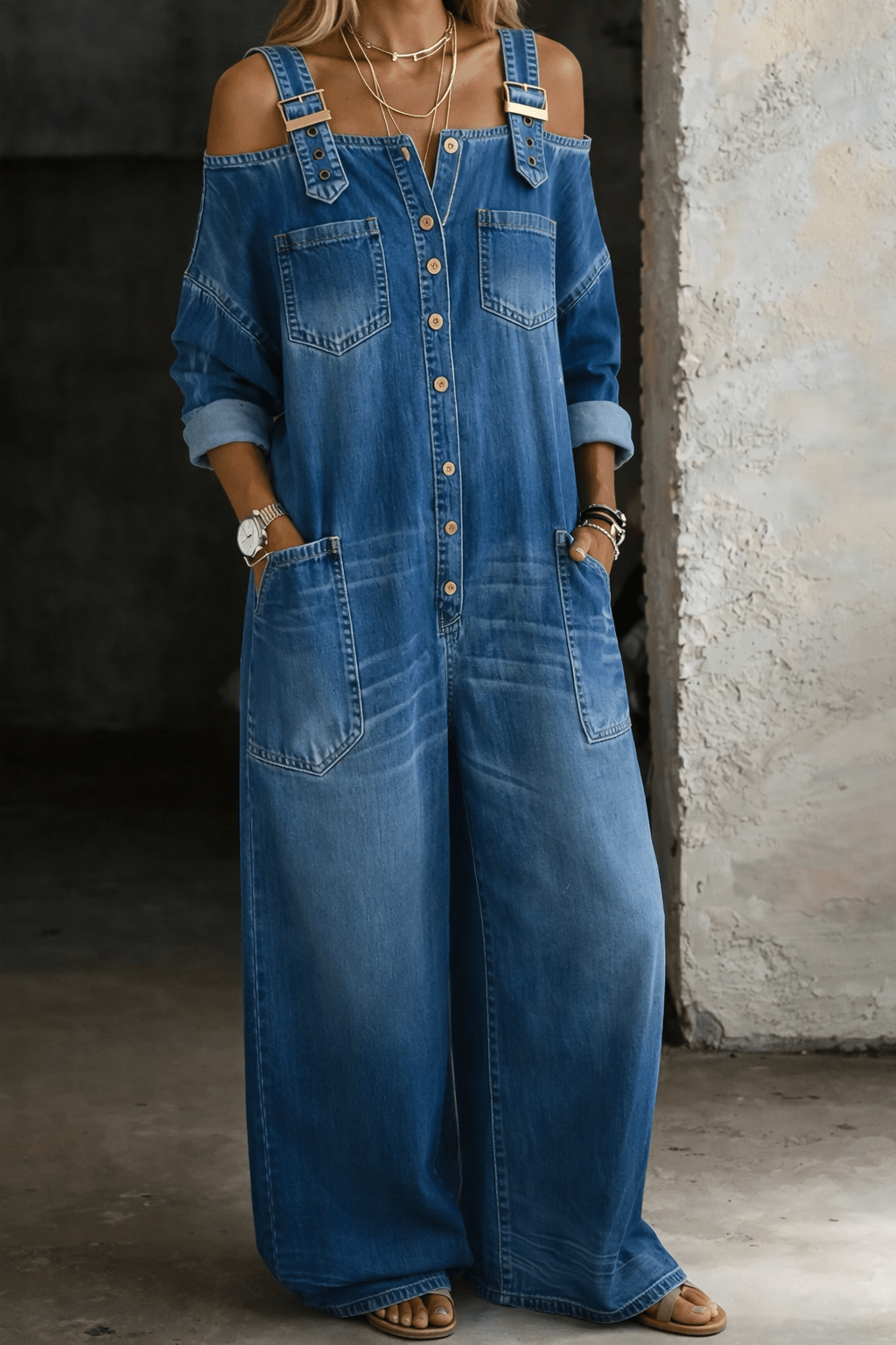 Sophia | Off Shoulder Denim Jumpsuit - MUSSRA