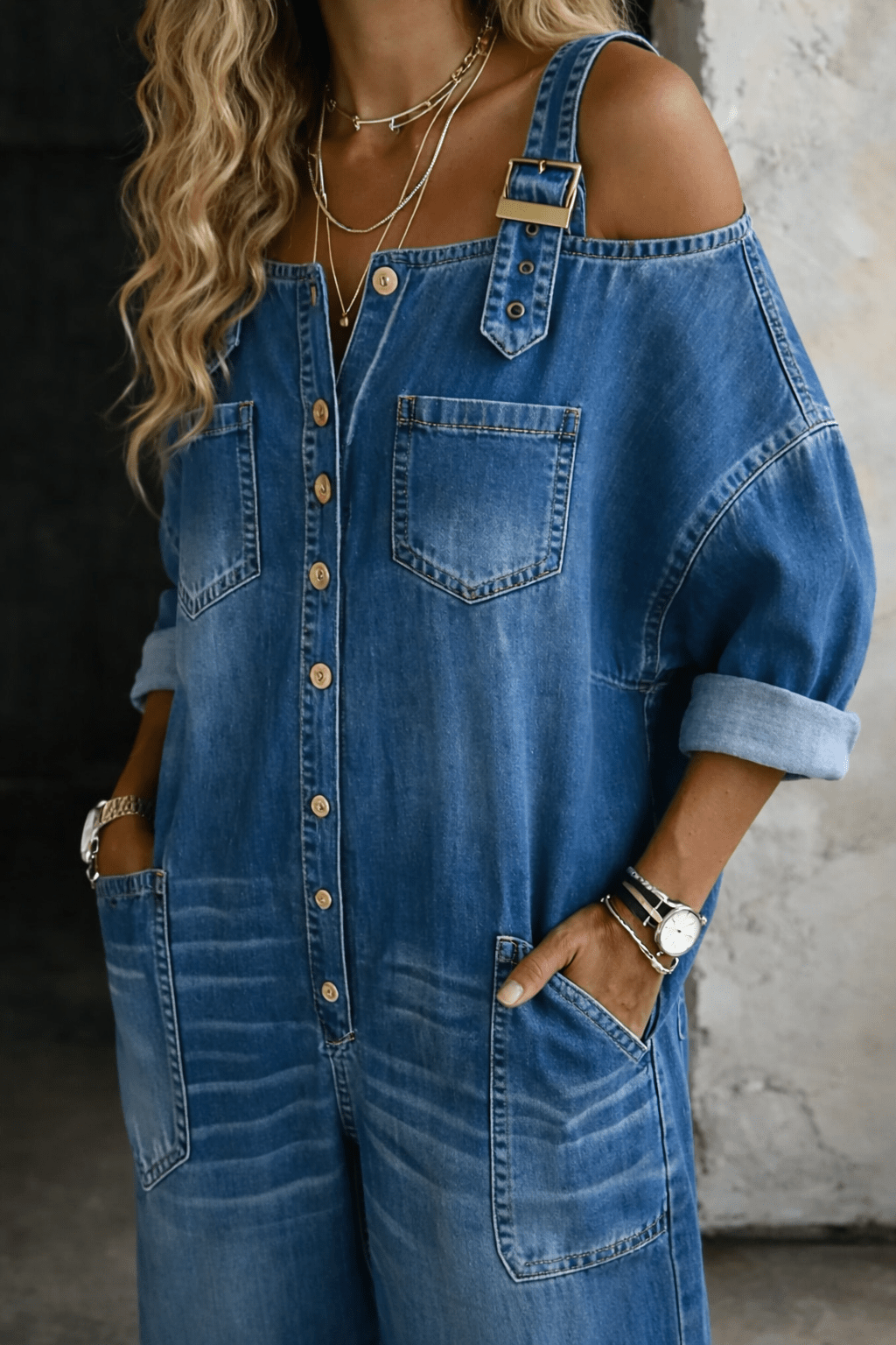 Sophia | Off Shoulder Denim Jumpsuit - MUSSRA