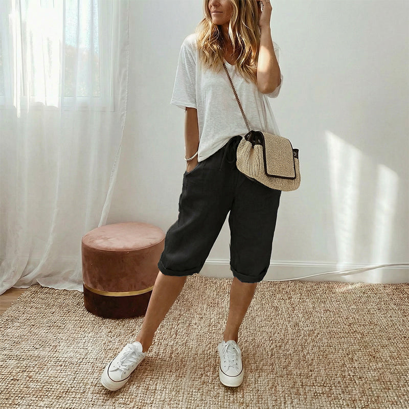 Vara | Casual Cotton Linen Capris