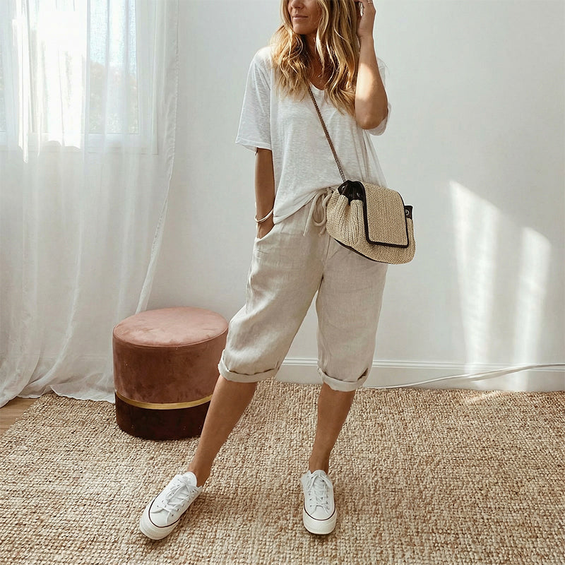 Vara | Casual Cotton Linen Capris