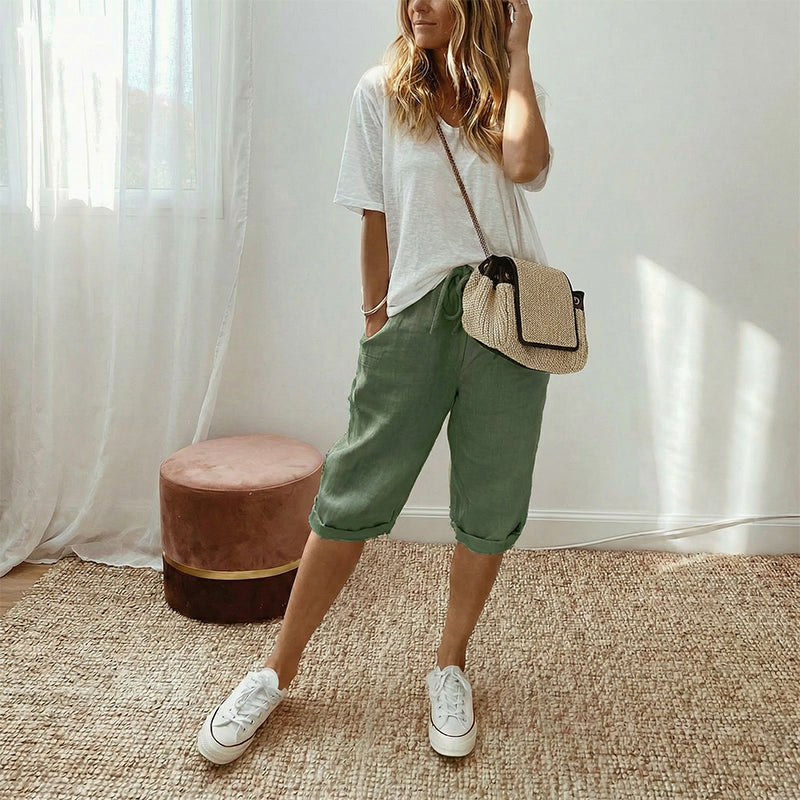 Vara | Casual Cotton Linen Capris