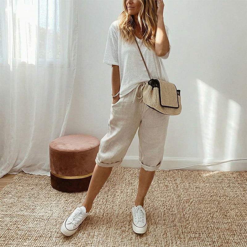 Vara | Casual Cotton Linen Capris - MUSSRA