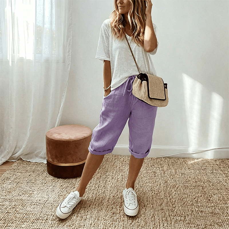 Vara | Casual Cotton Linen Capris - MUSSRA